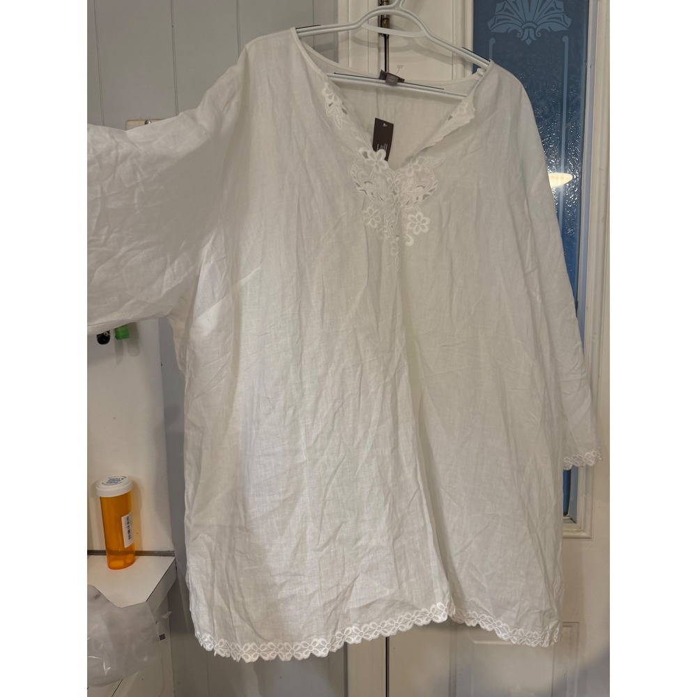 J. Jill White Linen Floral Embroidered Eyelet Tunic Top 4X NWT